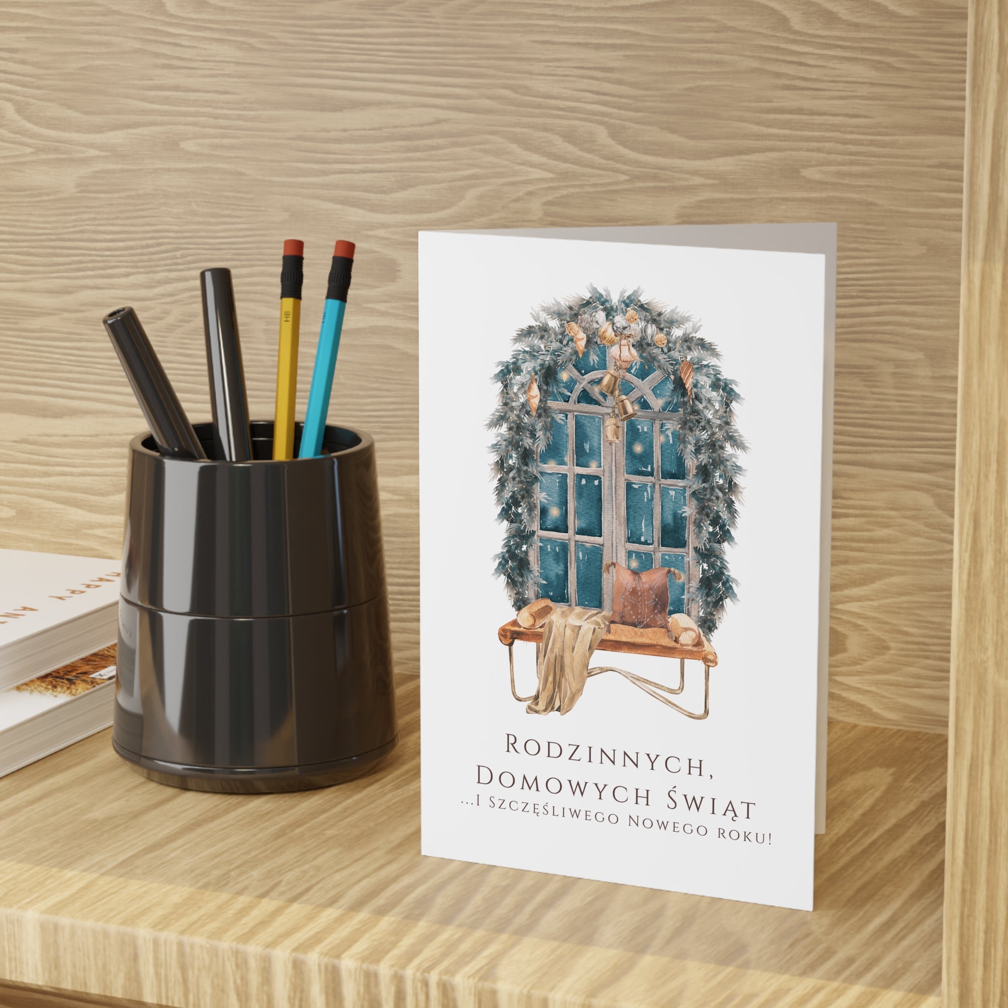 Polish Christmas Window Greeting Card (Polish: Rodzinnych, Domowych Świąt)