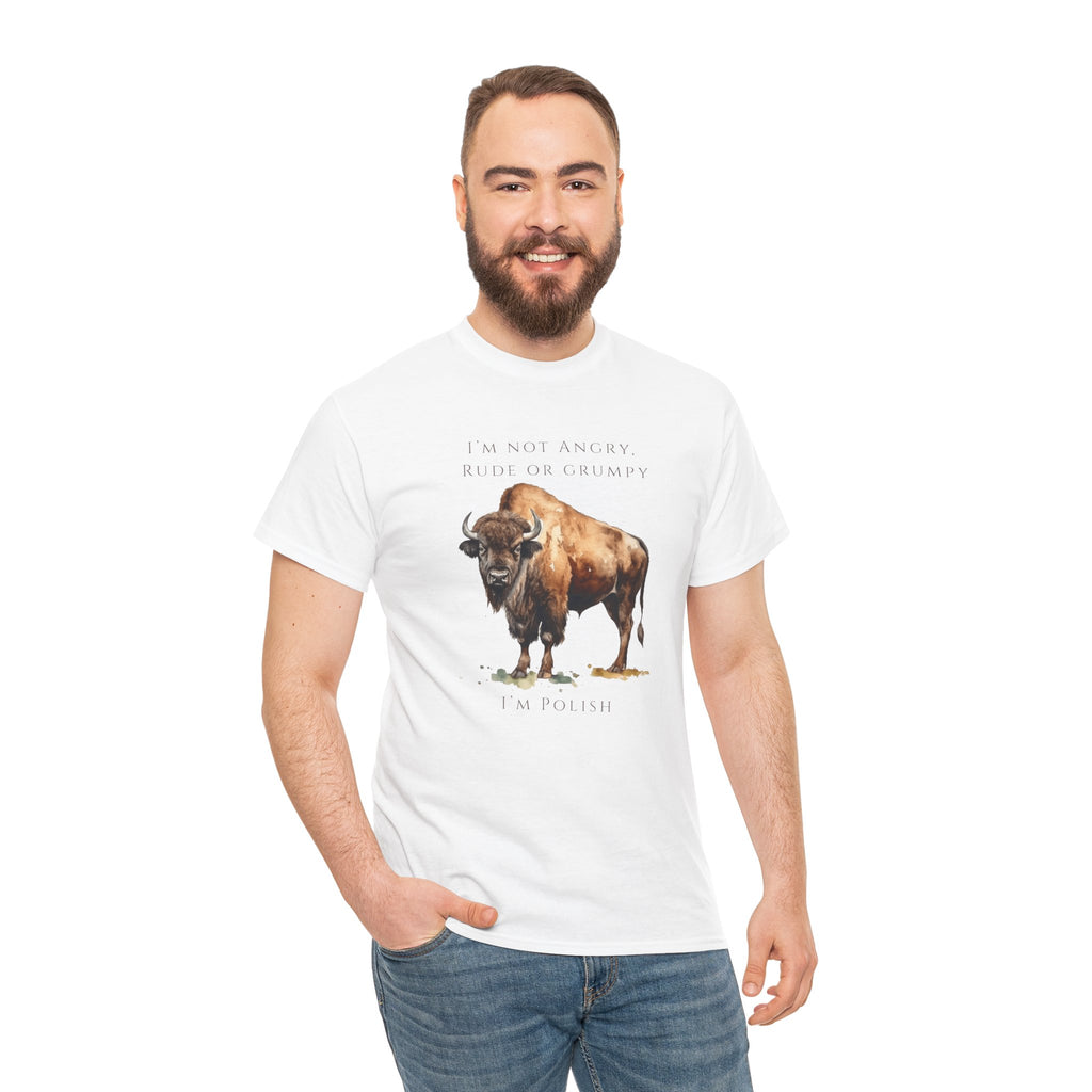 Funny Polish Identity Unisex Adult T-Shirt | Polish Bison Design | "I'm Not Angry, Rude or Grumpy – I’m Polish" | Patriotic Polish Humor Tee | Polish Canadian Heritage Apparel
