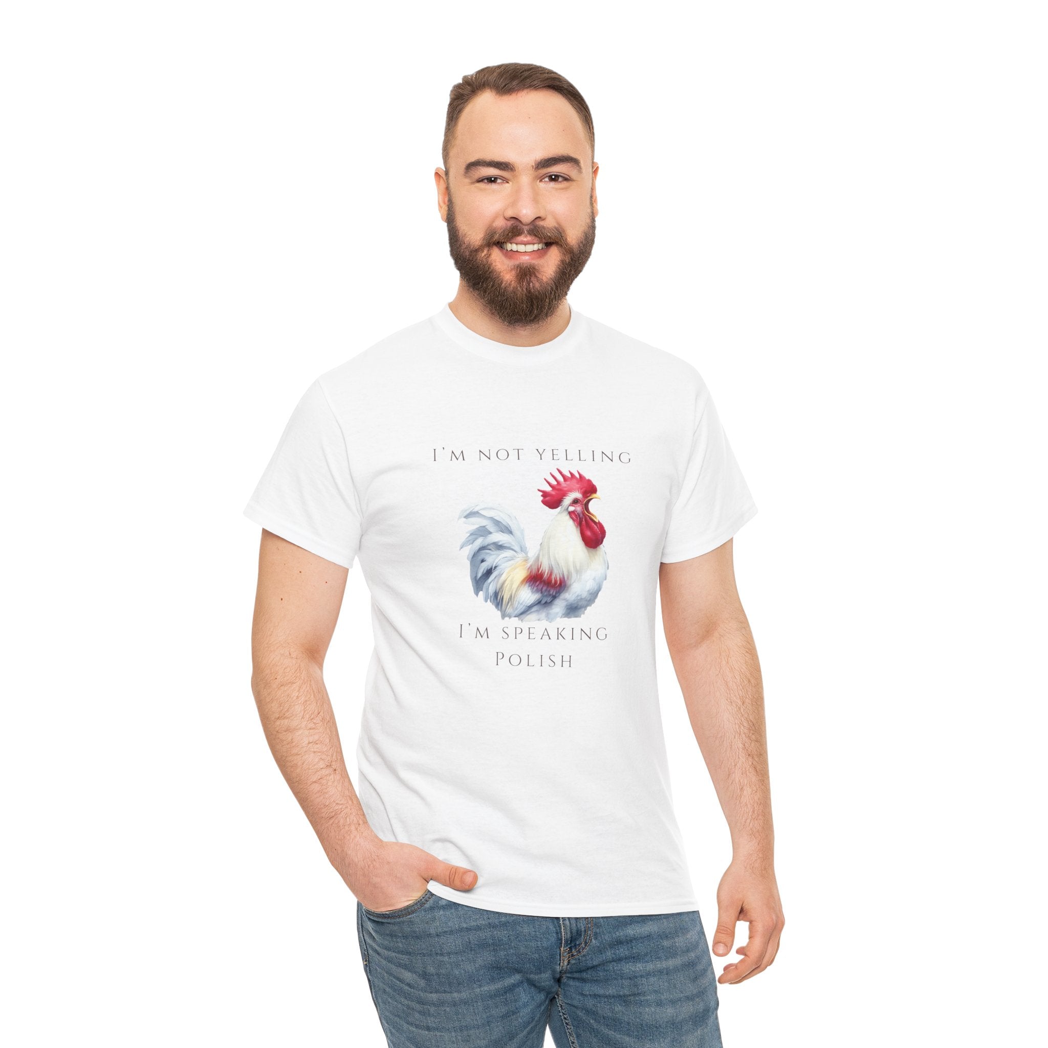 Polish Crowing Rooster Adult Unisex Cotton T-Shirt | "I'm Not Yelling, I’m Speaking Polish" | Funny Polish Identity Tee | Polish Canadian Heritage Apparel