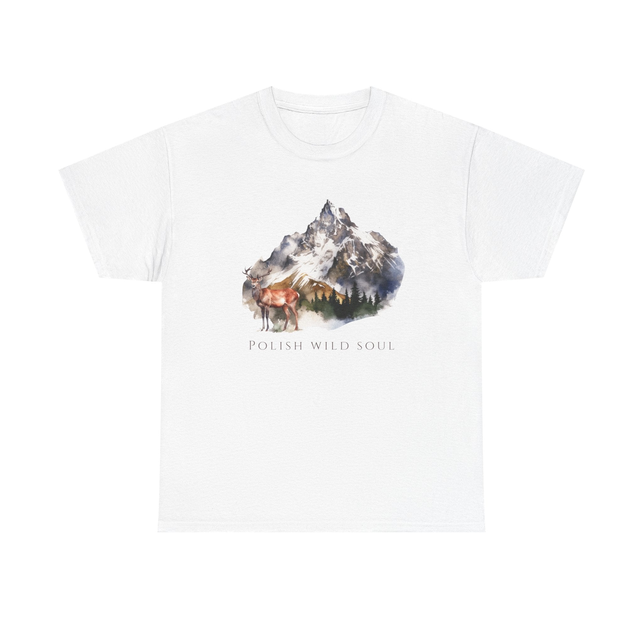 Polish Wildlife Unisex Adult  Cotton T-Shirt | Deer & Mountain Design | Polish Nature-Inspired Tee | Polish Heritage Apparel | Polish Canadian Identity Gift