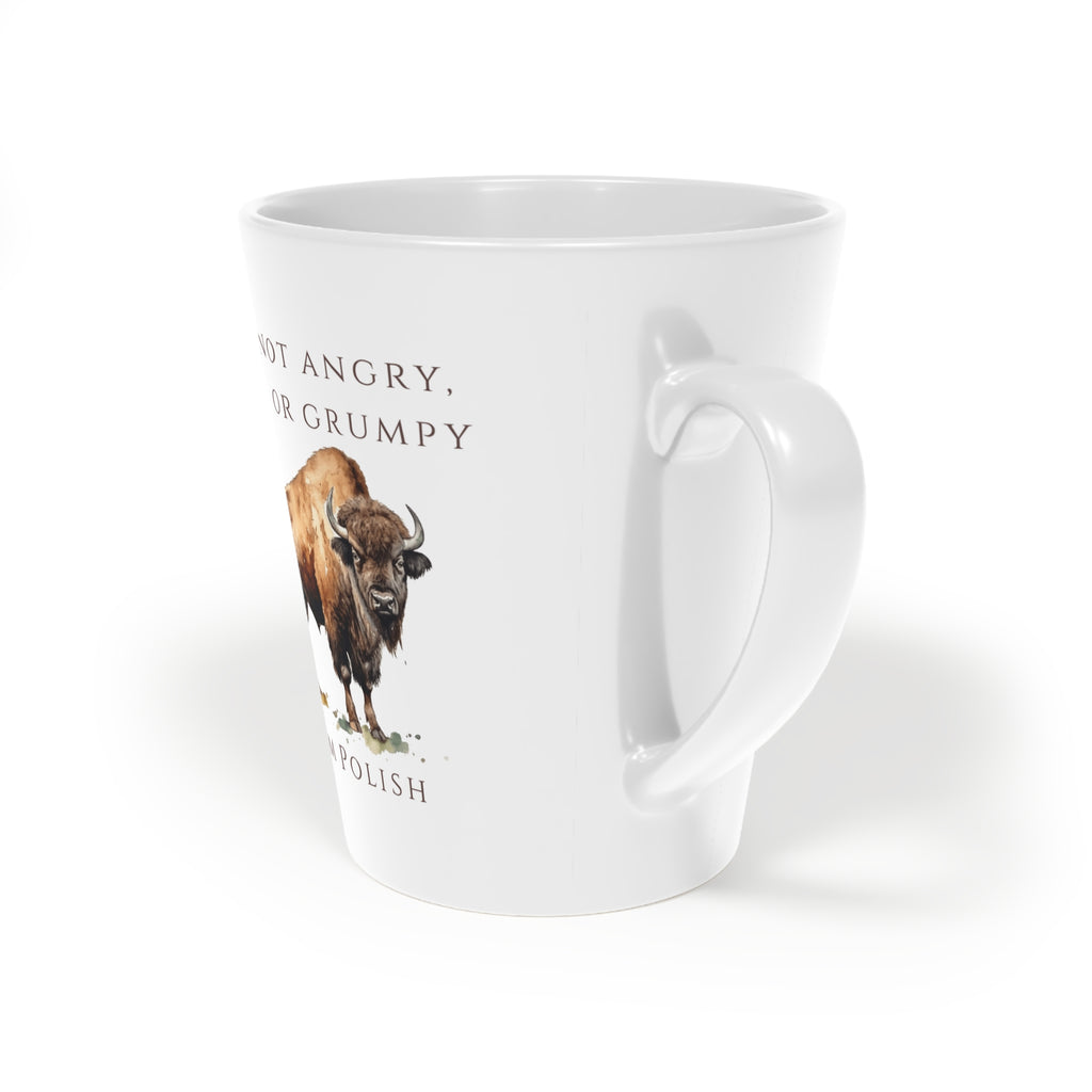Polish Bison Latte Mug 12oz | Funny Polish Identity | “I’m Not Angry, Rude or Grumpy – I’m Polish” Slogan | Patriotic Polish Coffee Cup | Polish Canadian Heritage Gift