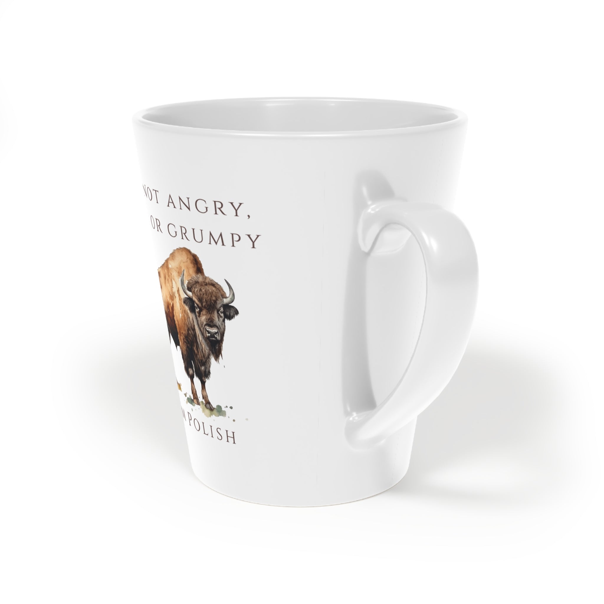 Polish Bison Latte Mug 12oz | Funny Polish Identity | “I’m Not Angry, Rude or Grumpy – I’m Polish” Slogan | Patriotic Polish Coffee Cup | Polish Canadian Heritage Gift