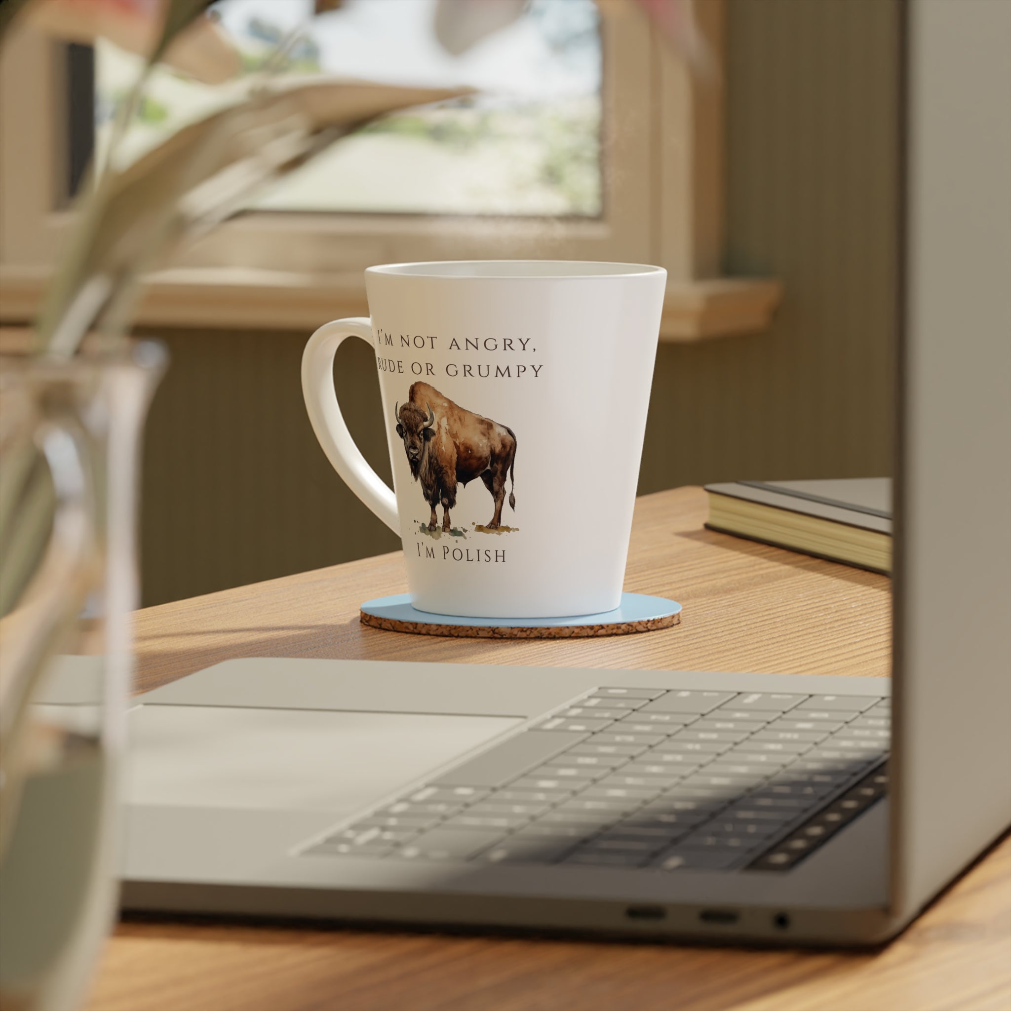 Polish Bison Latte Mug 12oz | Funny Polish Identity | “I’m Not Angry, Rude or Grumpy – I’m Polish” Slogan | Patriotic Polish Coffee Cup | Polish Canadian Heritage Gift