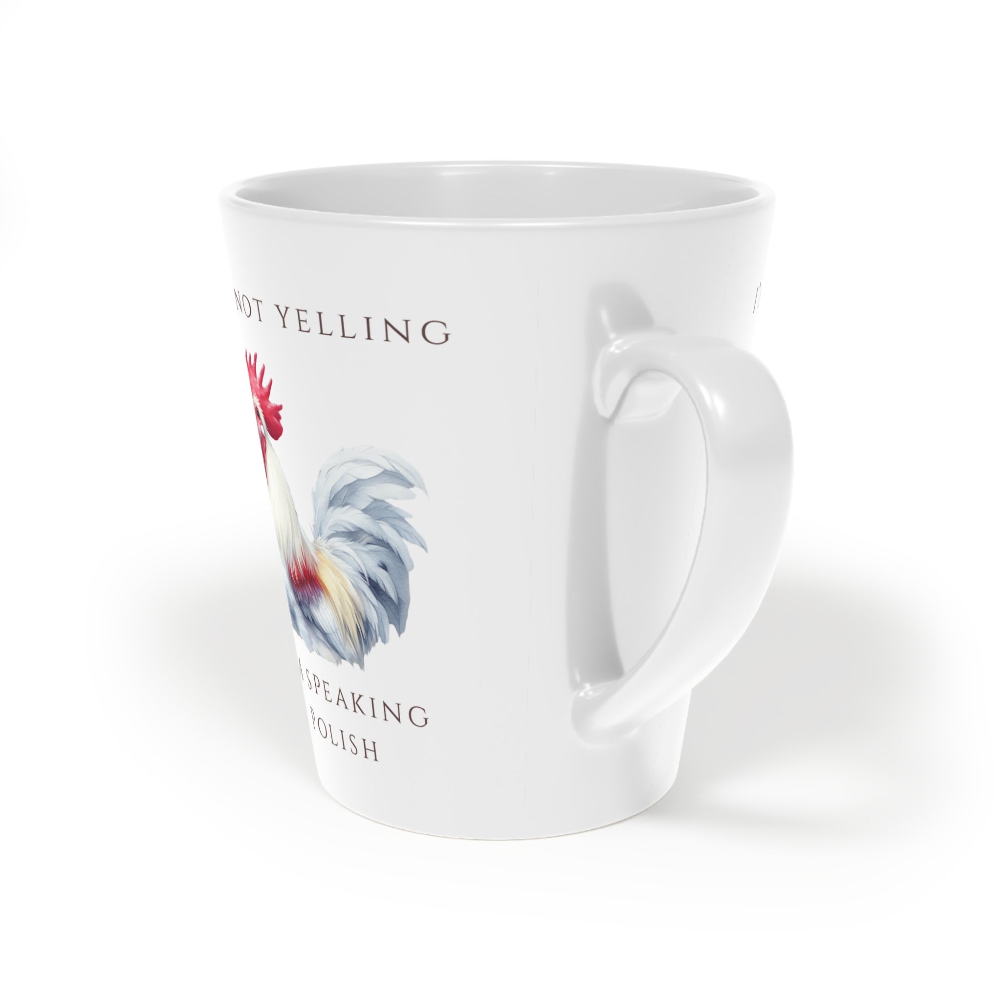 Polish Rooster Latte Mug 12oz | Funny Polish Identity | “I’m Not Yelling, I’m Speaking Polish” Slogan | Patriotic Polish Coffee Cup | Polish Canadian Heritage Gift