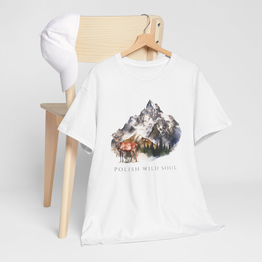 Polish Wildlife Unisex Adult  Cotton T-Shirt | Deer & Mountain Design | Polish Nature-Inspired Tee | Polish Heritage Apparel | Polish Canadian Identity Gift
